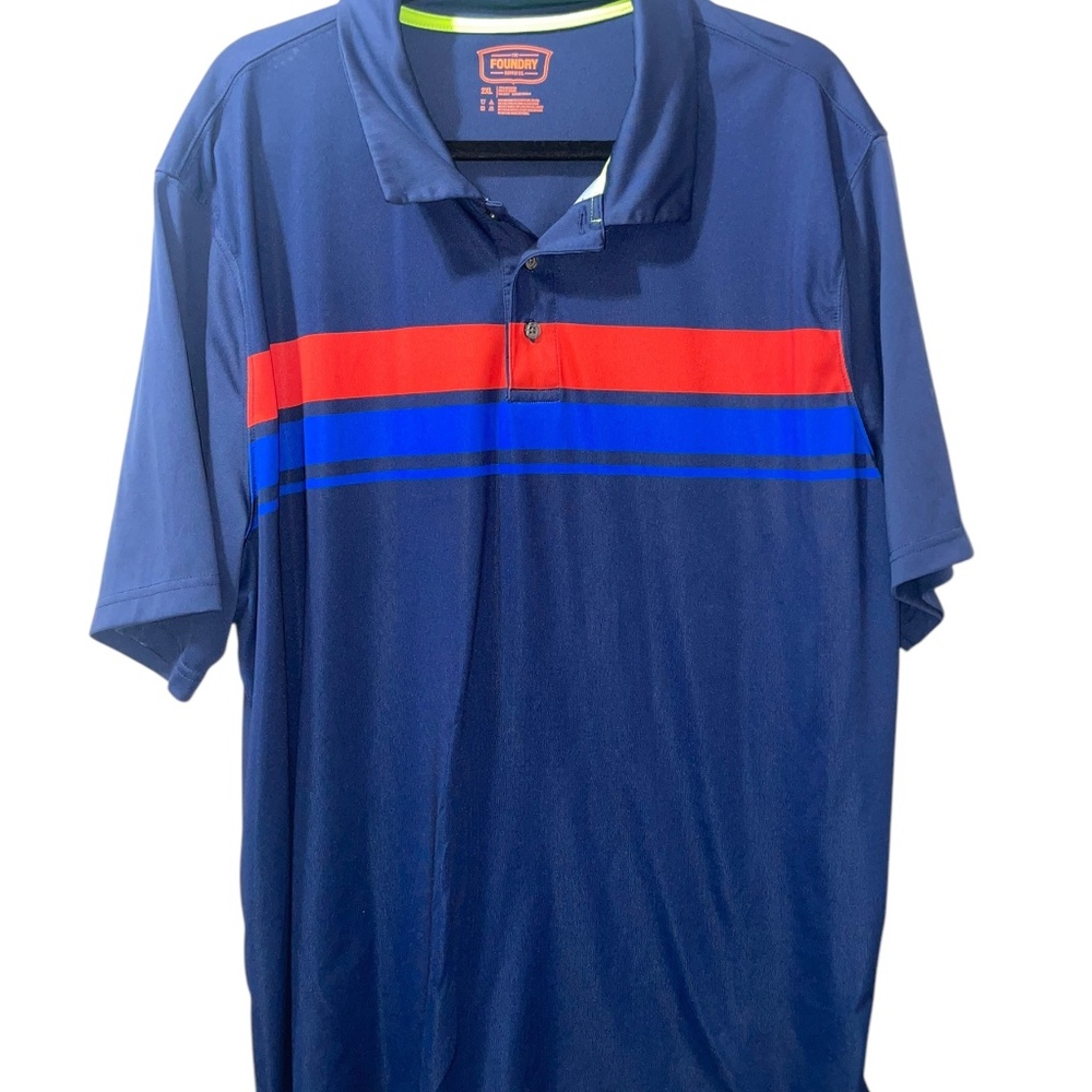The Foundry Supply Big & Tall Navy Red Stripe Short Sleeve Polo Plus‎ Shirt 2XL
